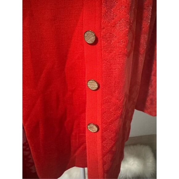 Misook poppy Red sweater and tank top sheer textured V neck cardigan M - Picture 10 of 12